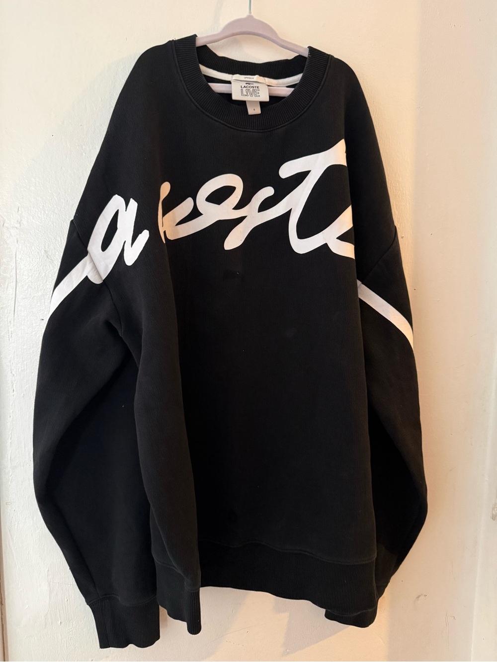 Lacoste Black Crewneck Sweater with White Script